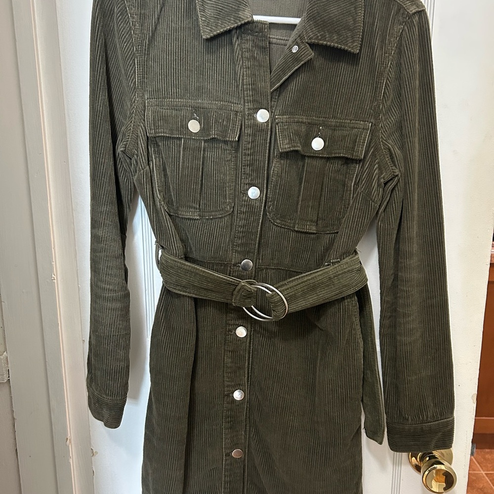 Topshop CONSIDERED Long Sleeve Corduroy Belted Dress